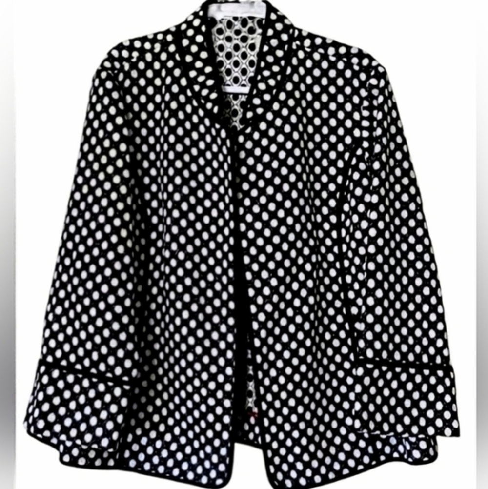 Chico's Sz 2 (L) Plush Fleece Polka Dot Mandarin Collar Open Front Jacket